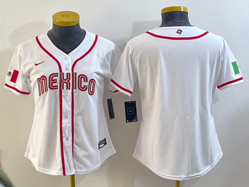 Women's White Mexico Baseball 2023 Blank World Baseball Classic Stitched Jersey(Run Small)